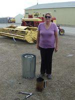 Debbie cooking the Dutch oven pizza